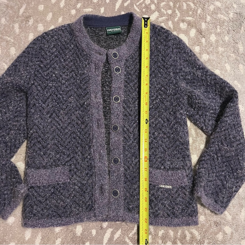 Geiger 100% Pure New Wool Button Down Cardigan Purple Marled Size 38 M - Picture 6 of 9
